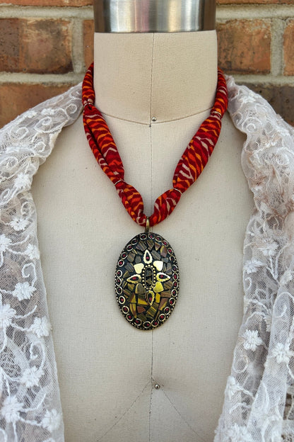 OOAK - 10 - Mosaic Oval - Scarf Necklace - ivyandlavyboutique ivyandlavyboutique