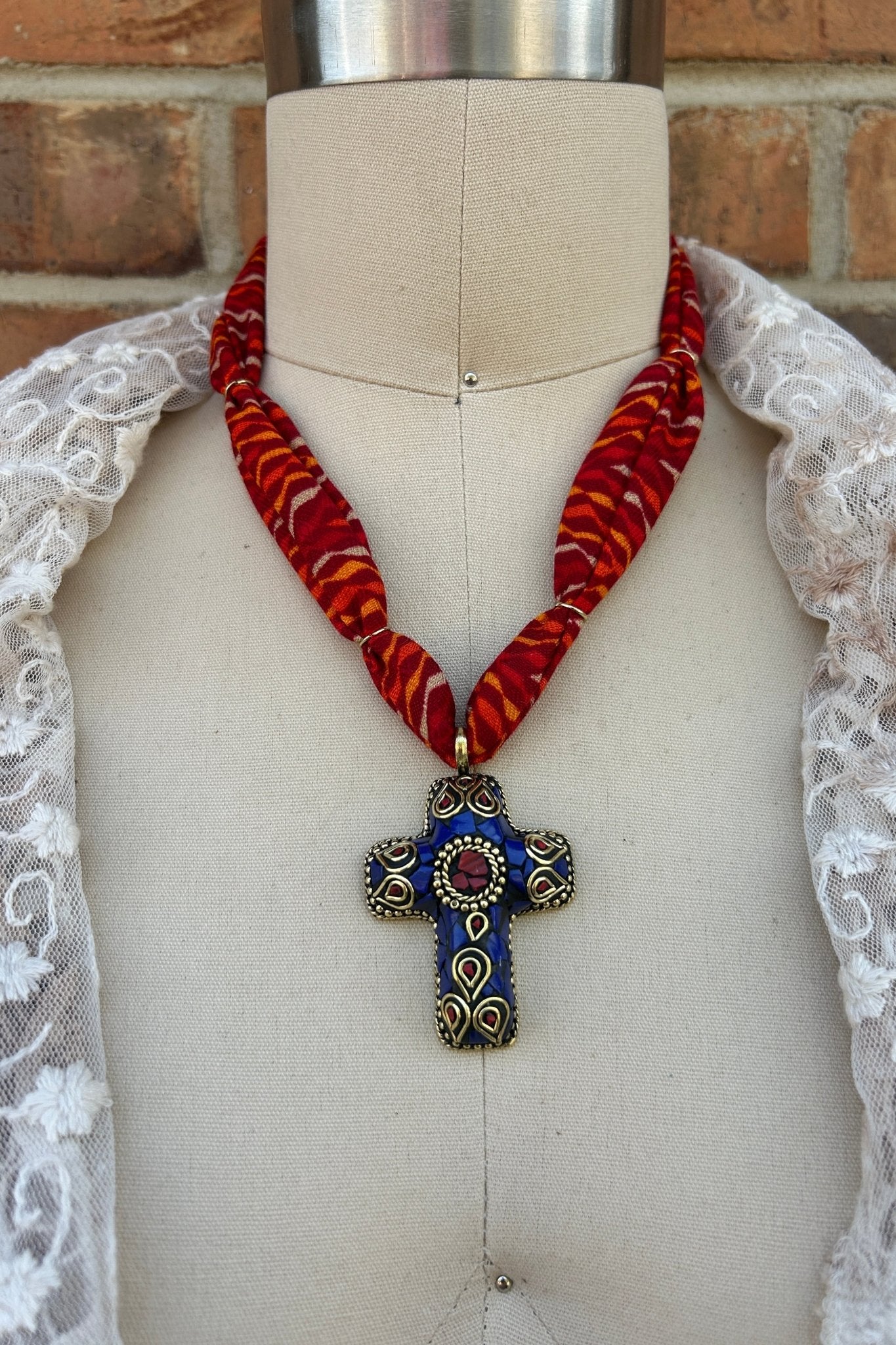 OOAK - 11 - Mosaic Cross - Scarf Necklace - ivyandlavyboutique ivyandlavyboutique