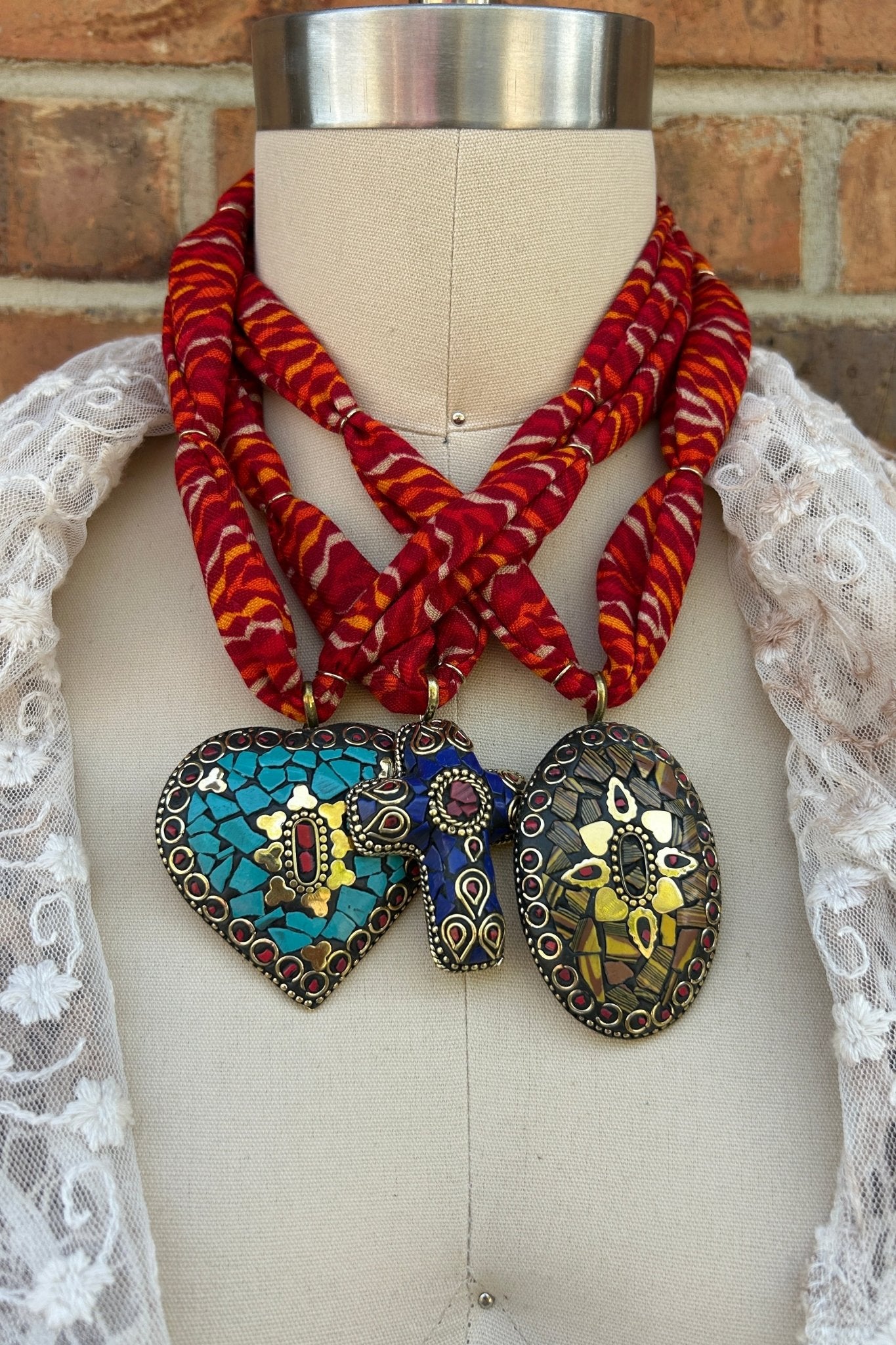 OOAK - 12 - Mosaic Heart - Scarf Necklace - ivyandlavyboutique ivyandlavyboutique