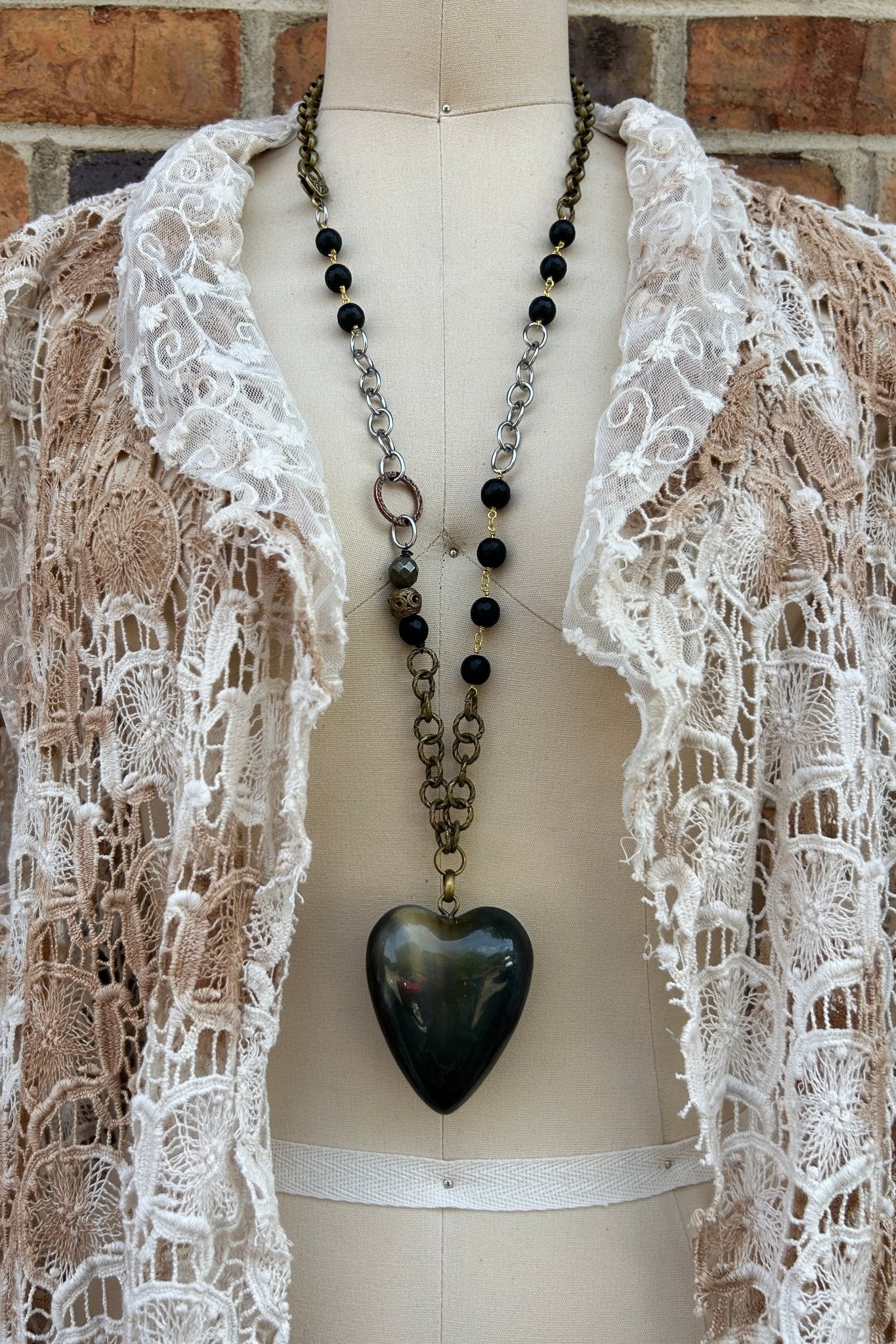 OOAK - 32 - Heart Drop Statement Necklace - ivyandlavyboutique ivyandlavyboutique