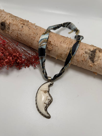 OOAK Crescent Moon on Fabric Necklace - ivyandlavyboutique ivyandlavyboutique
