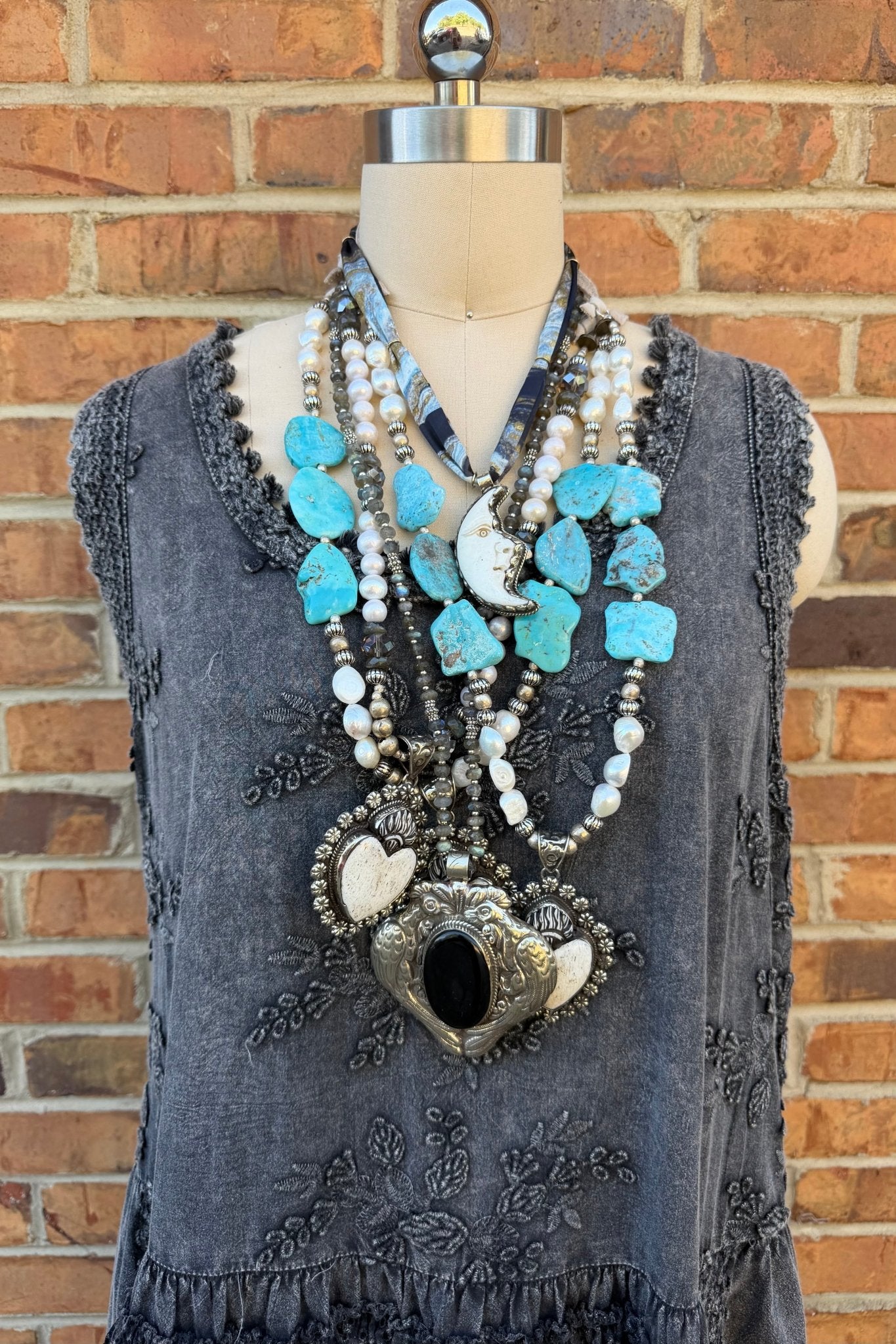 OOAK Crescent Moon on Fabric Necklace - ivyandlavyboutique ivyandlavyboutique