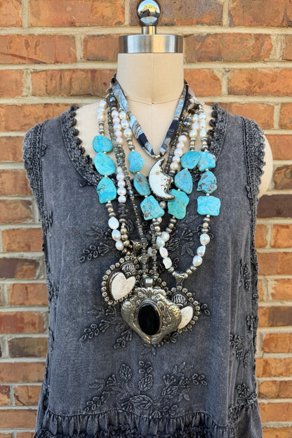 OOAK Crescent Moon on Fabric Necklace - ivyandlavyboutique ivyandlavyboutique