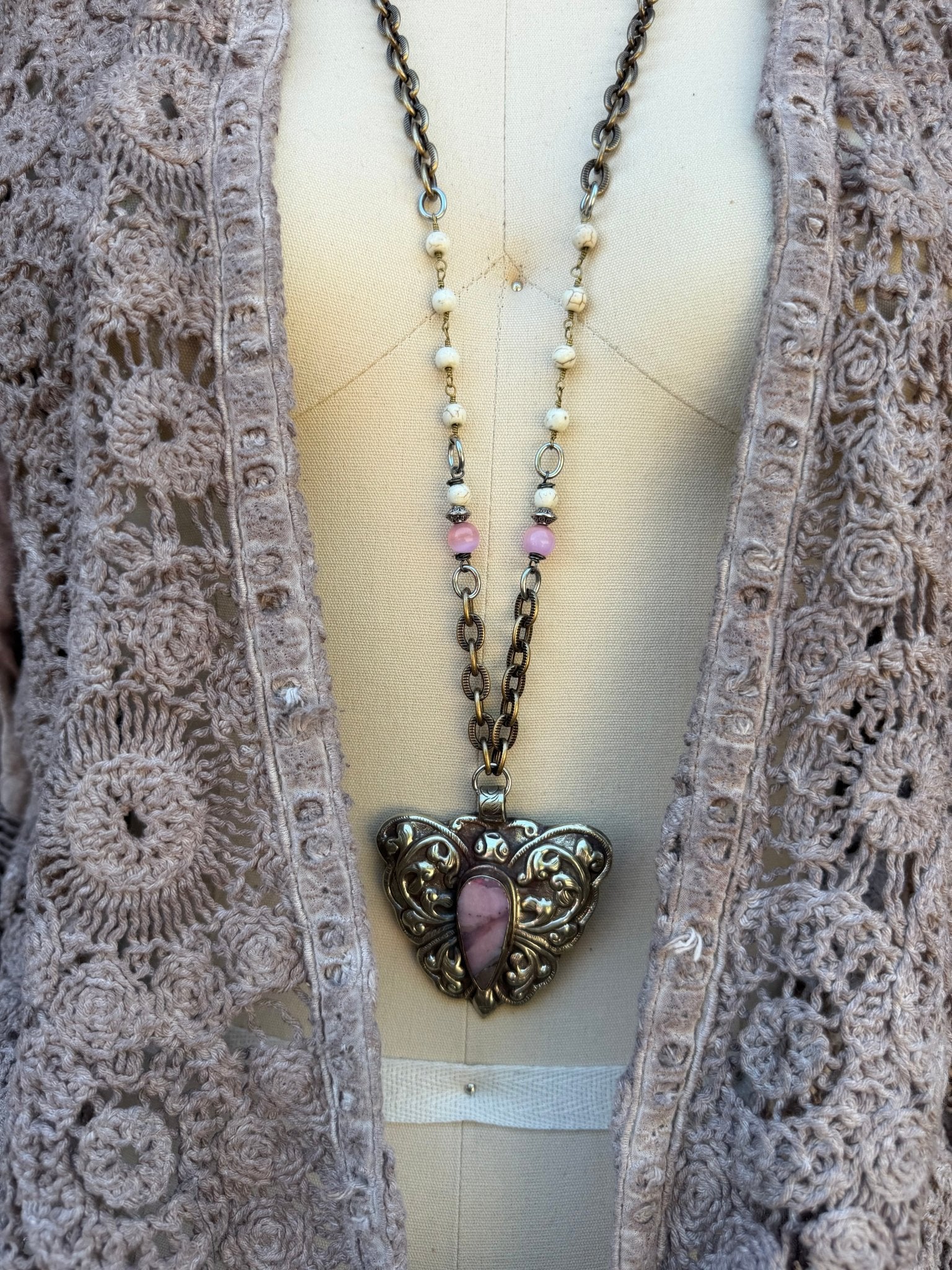 OOAK Pinks in the Butterfly Necklace - ivyandlavyboutique ivyandlavyboutique