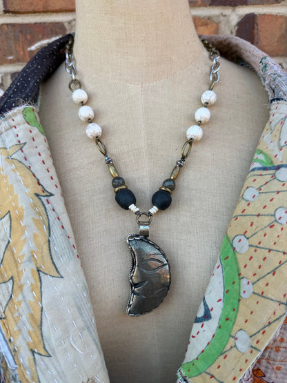 OOAK Pyrite Moon Face Necklace - ivyandlavyboutique ivyandlavyboutique