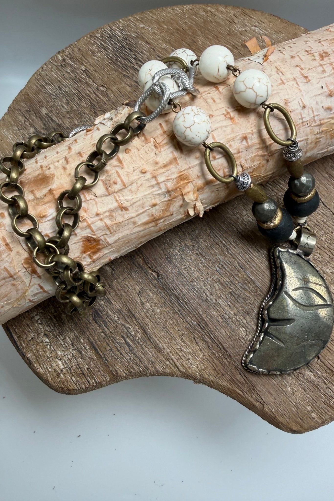 OOAK Pyrite Moon Face Necklace - ivyandlavyboutique ivyandlavyboutique