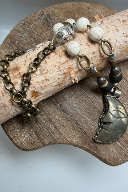 OOAK Pyrite Moon Face Necklace - ivyandlavyboutique ivyandlavyboutique