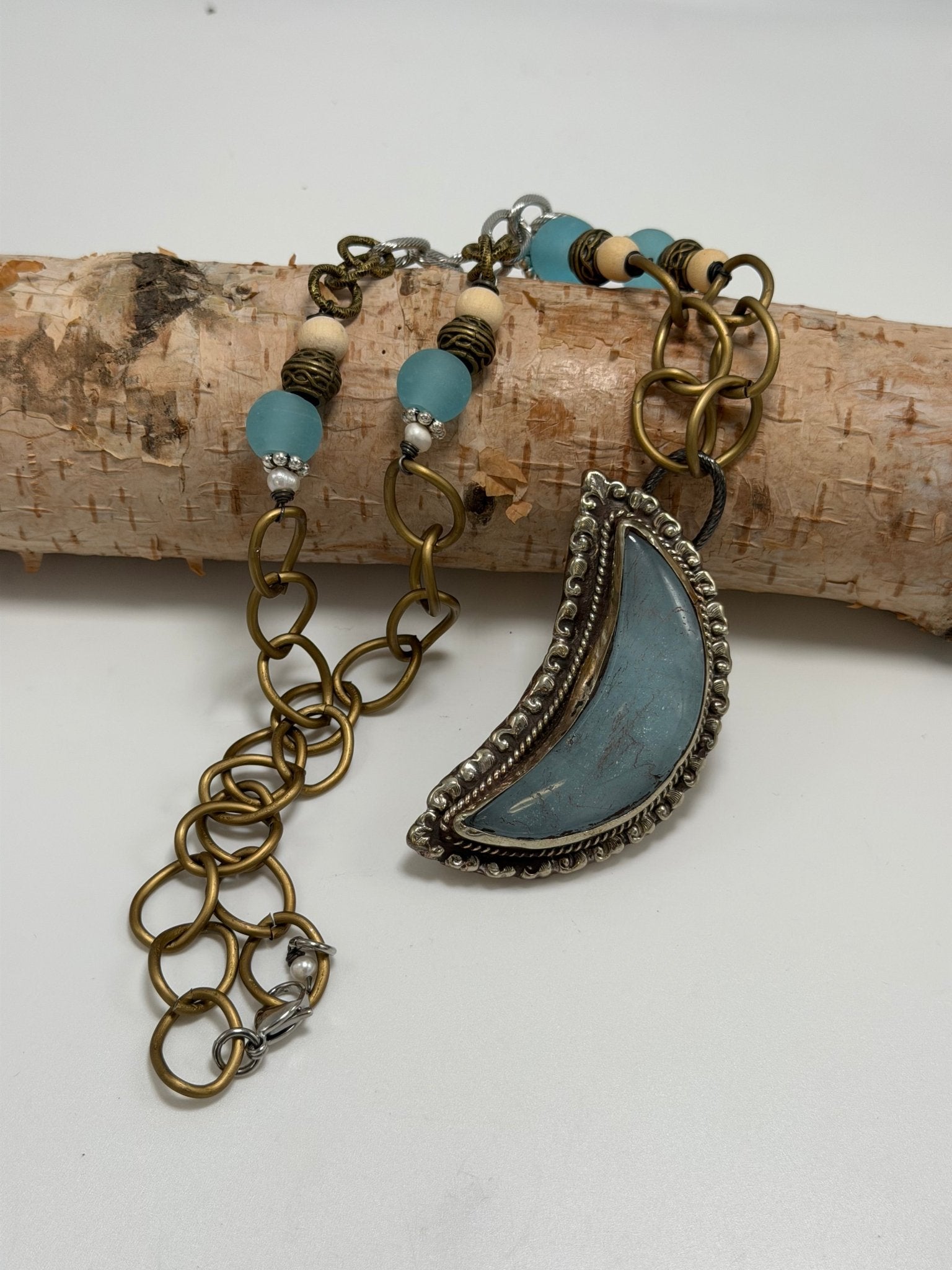 OOAK Silver Moon Statement Necklace - ivyandlavyboutique ivyandlavyboutique