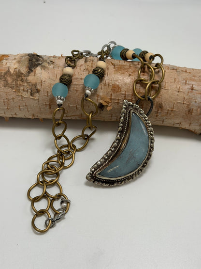 OOAK Silver Moon Statement Necklace - ivyandlavyboutique ivyandlavyboutique