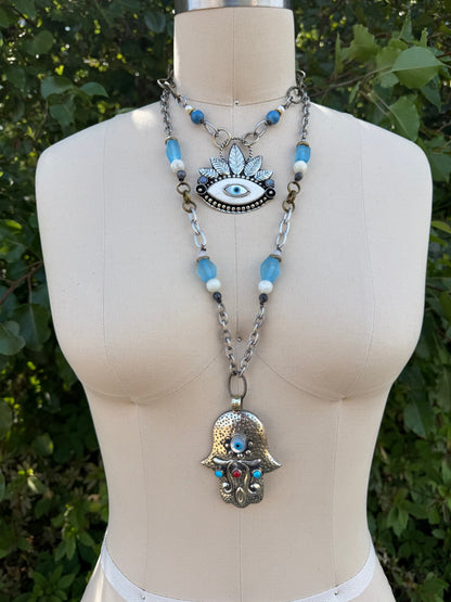 OOAK Staring Contest Necklace - Blue & Pearl - ivyandlavyboutique ivyandlavyboutique