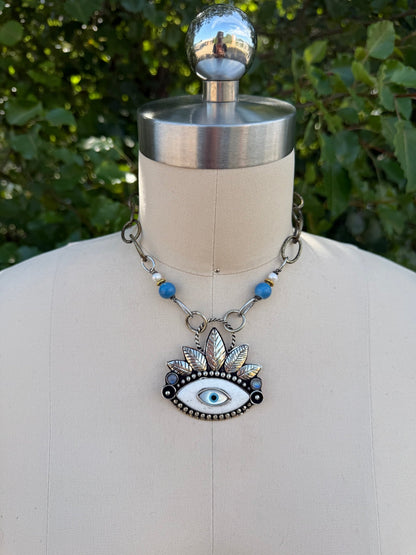 OOAK Staring Contest Necklace - Blue & Pearl - ivyandlavyboutique ivyandlavyboutique