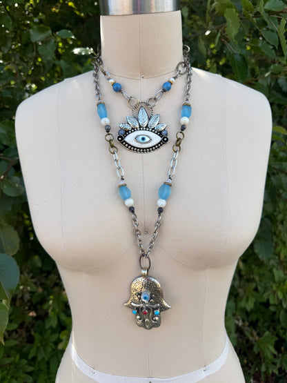 OOAK Staring Contest Necklace - Blue & Pearl - ivyandlavyboutique ivyandlavyboutique