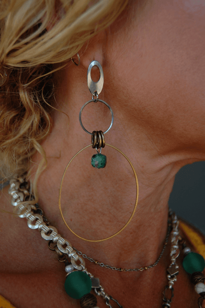 Oval 2 Circle Silver & Gold Earrings in African Turquoise - ivyandlavyboutique Spirit Lala