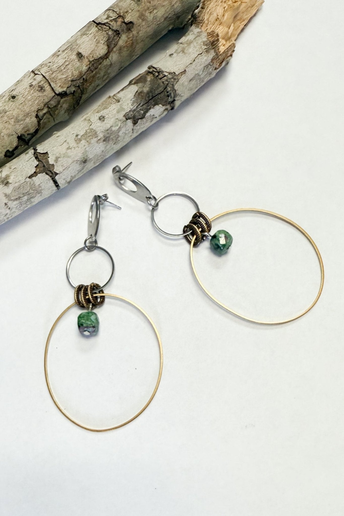 Oval 2 Circle Silver & Gold Earrings in African Turquoise - ivyandlavyboutique Spirit Lala