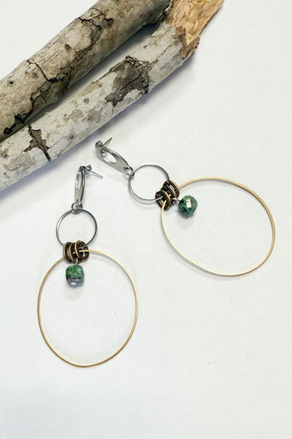 Oval 2 Circle Silver & Gold Earrings in African Turquoise - ivyandlavyboutique Spirit Lala