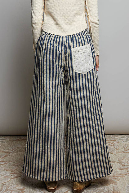 Over the Moon Striped Lace Star Patchwork Quilted Waistband Wide Leg Pants - ivyandlavyboutique Pol Clothing