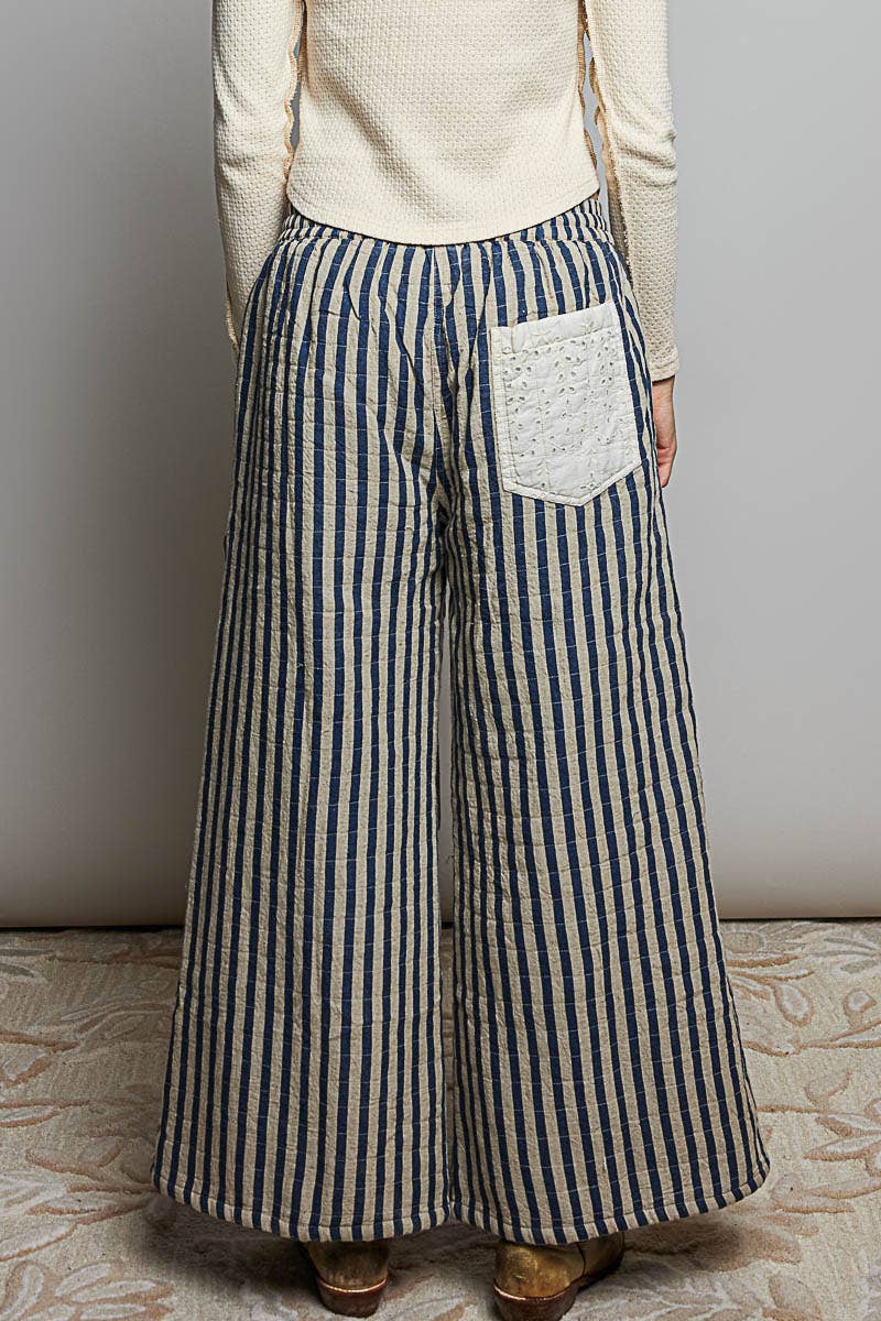 Over the Moon Striped Lace Star Patchwork Quilted Waistband Wide Leg Pants - ivyandlavyboutique Pol Clothing