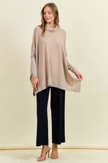 OVERSIZED CAPE SWEATER W/ ROLL OVER MOCK NECK - ivyandlavyboutique Doe and Rae