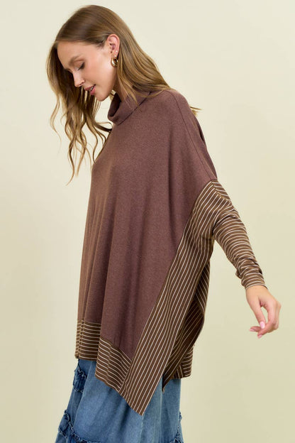 OVERSIZED CAPE SWEATER W/ ROLL OVER MOCK NECK - ivyandlavyboutique Doe and Rae