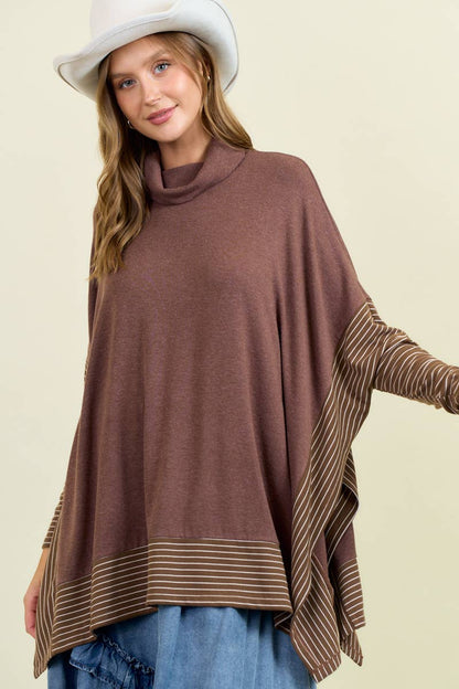 OVERSIZED CAPE SWEATER W/ ROLL OVER MOCK NECK - ivyandlavyboutique Doe and Rae