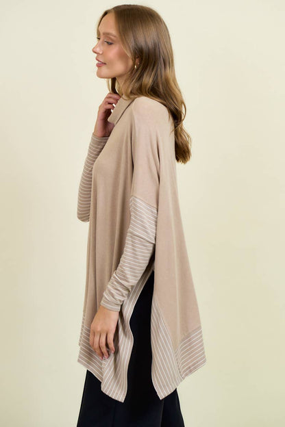 OVERSIZED CAPE SWEATER W/ ROLL OVER MOCK NECK - ivyandlavyboutique Doe and Rae