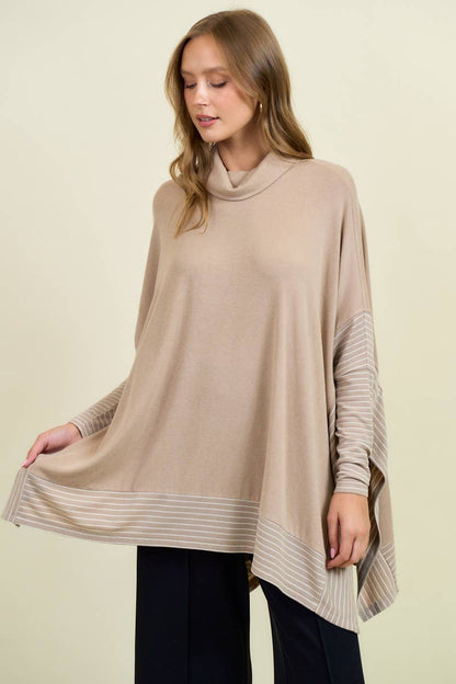 OVERSIZED CAPE SWEATER W/ ROLL OVER MOCK NECK - ivyandlavyboutique Doe and Rae