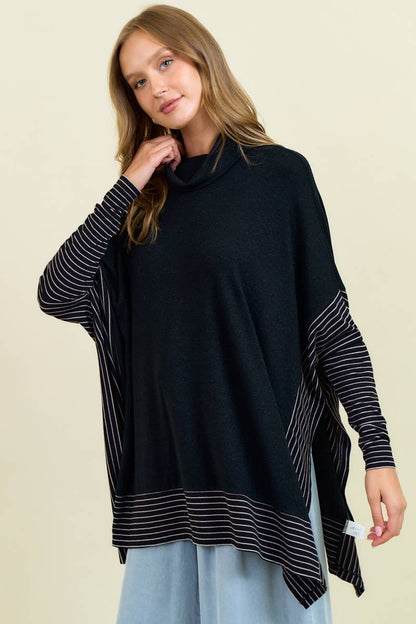 OVERSIZED CAPE SWEATER W/ ROLL OVER MOCK NECK - ivyandlavyboutique Doe and Rae