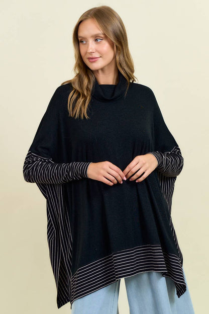 OVERSIZED CAPE SWEATER W/ ROLL OVER MOCK NECK - ivyandlavyboutique Doe and Rae