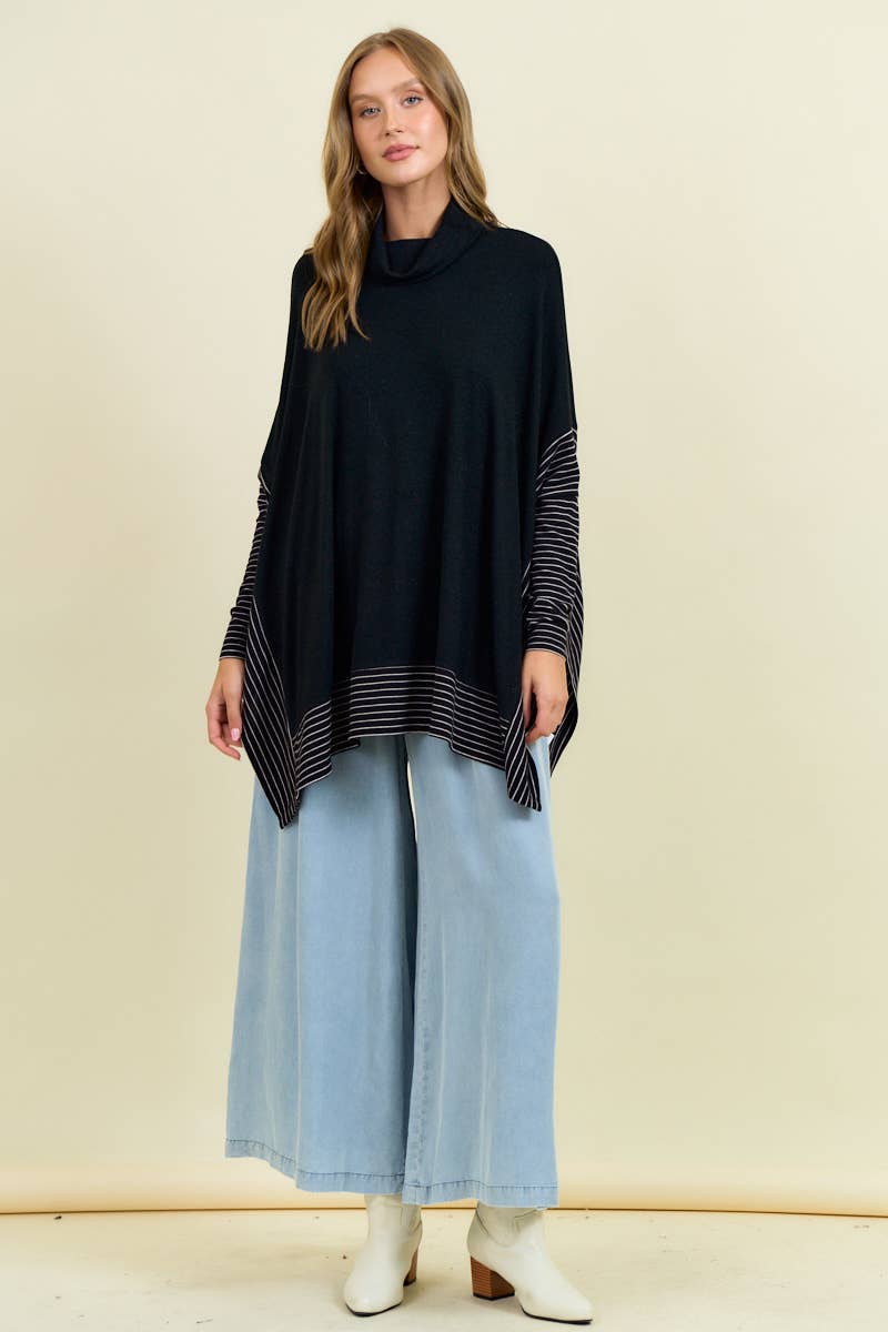 OVERSIZED CAPE SWEATER W/ ROLL OVER MOCK NECK - ivyandlavyboutique Doe and Rae