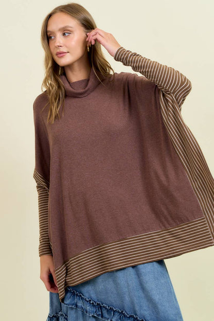 OVERSIZED CAPE SWEATER W/ ROLL OVER MOCK NECK - ivyandlavyboutique Doe and Rae
