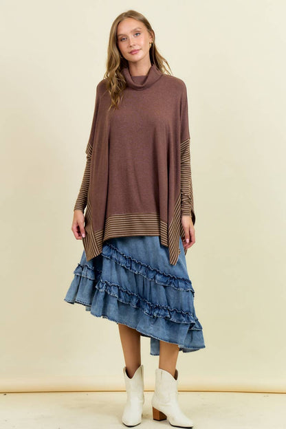 OVERSIZED CAPE SWEATER W/ ROLL OVER MOCK NECK - ivyandlavyboutique Doe and Rae