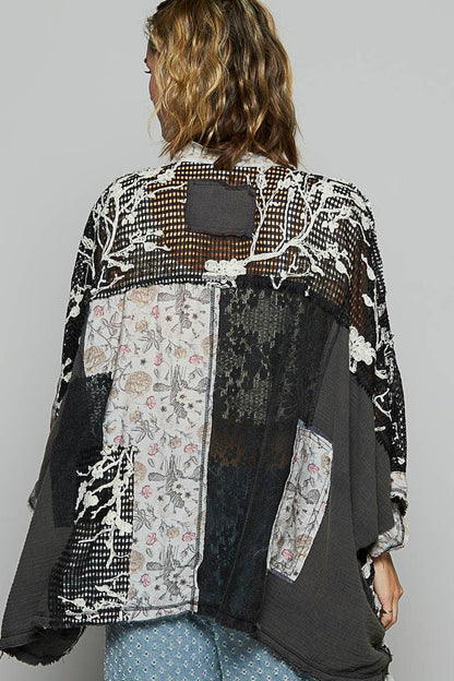 Oversized floral pattern double gauze cardigan - ivyandlavyboutique Pol Clothing