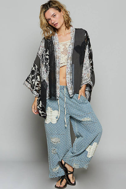 Oversized floral pattern double gauze cardigan - ivyandlavyboutique Pol Clothing