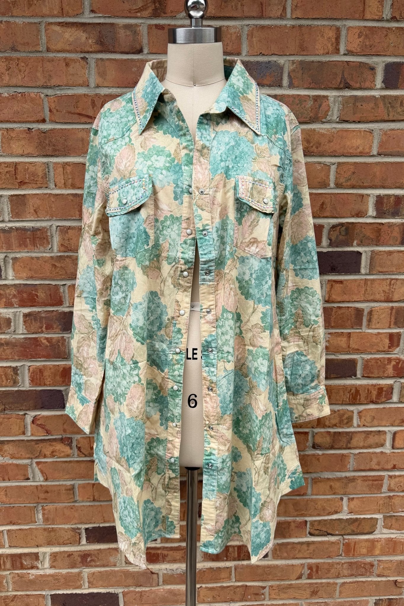 Pale Floral Rhinestone Button Down Top - ivyandlavyboutique A Rare Bird Shop