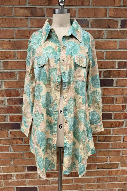 Pale Floral Rhinestone Button Down Top - ivyandlavyboutique A Rare Bird Shop