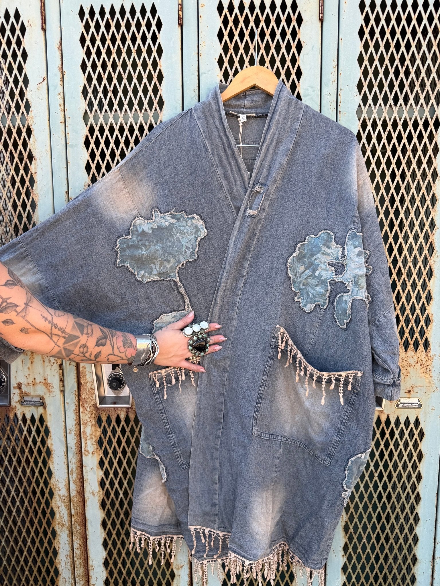 Patchwork Denim Duster - ivyandlavyboutique Blue Velvet