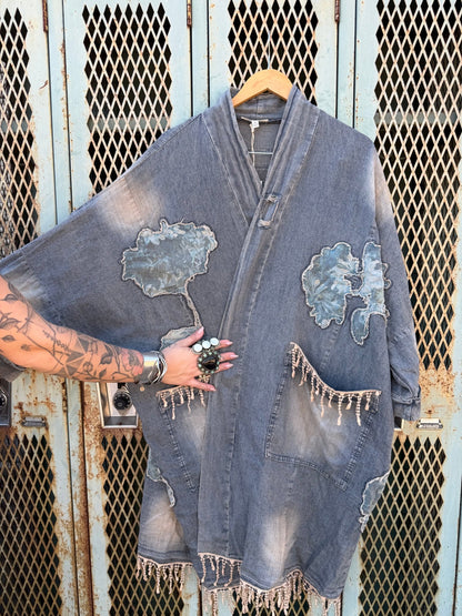 Patchwork Denim Duster - ivyandlavyboutique Blue Velvet