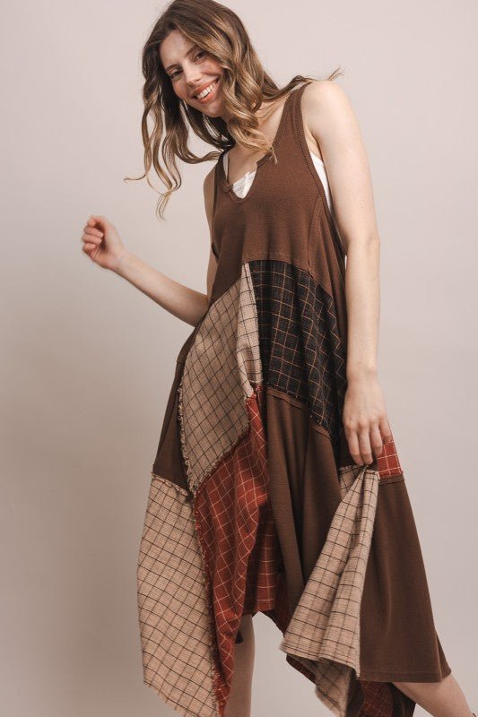 Patchwork Racer Back Dress - ivyandlavyboutique Blue Velvet