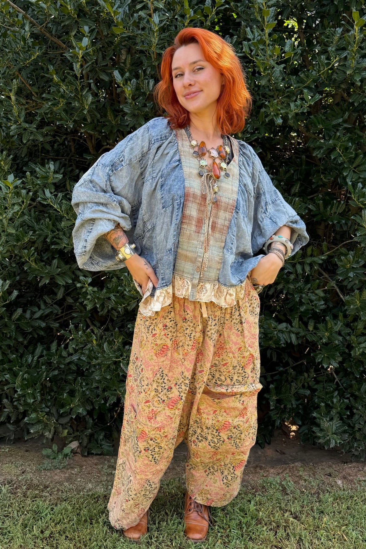 Patchwork Ruffle Hem Batwing Long- Sleeve Blouse - ivyandlavyboutique Blue Velvet