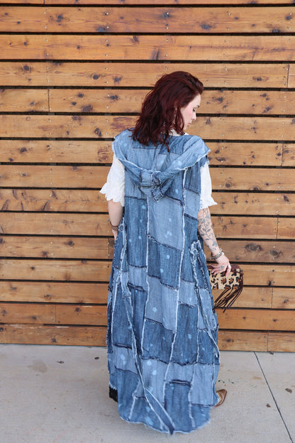 Patchwork Skies Hooded Vest Duster - ivyandlavyboutique Jaded Gypsy