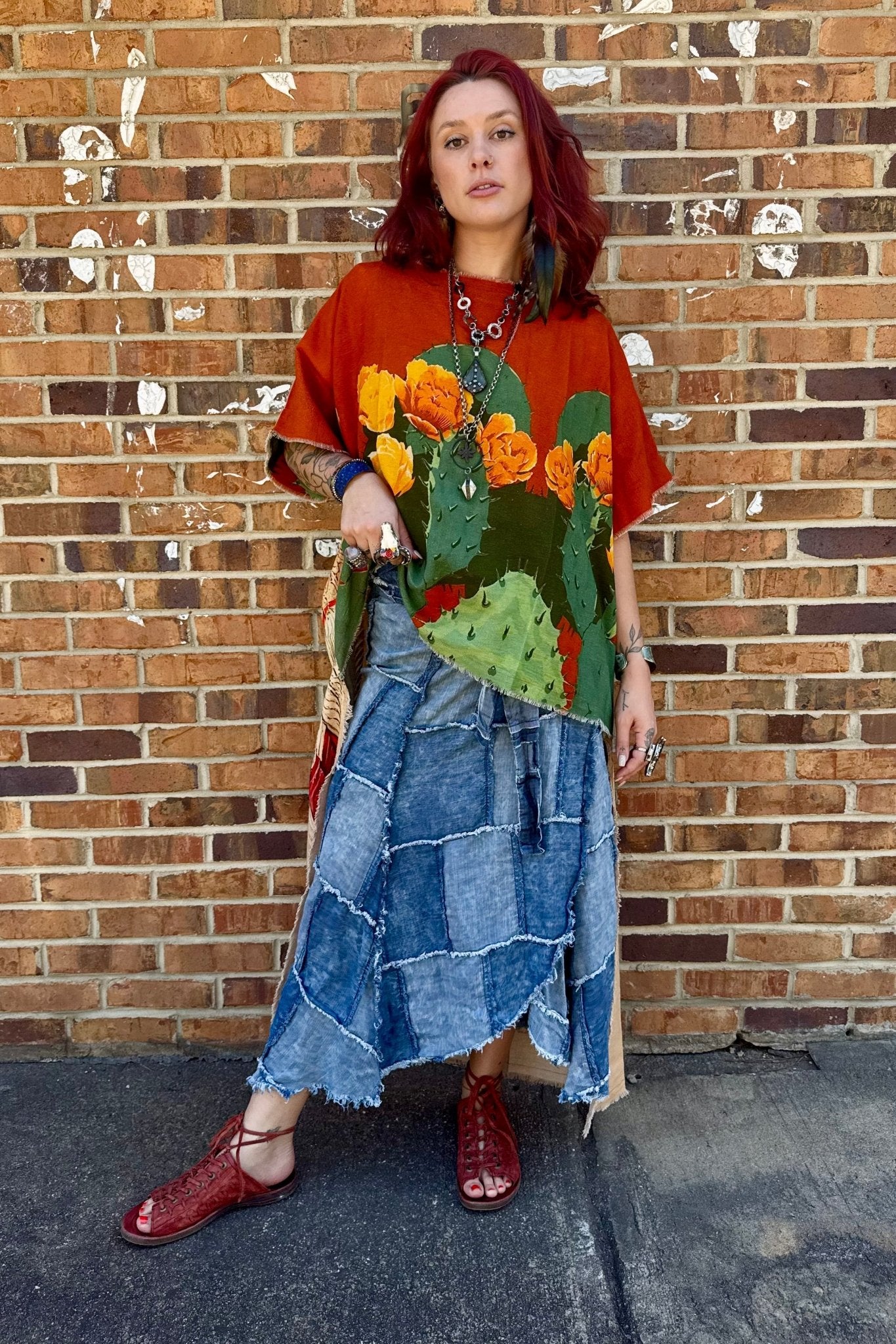 Patchwork Skies Wrap Skirt in Chambray Denim - ivyandlavyboutique Jaded Gypsy