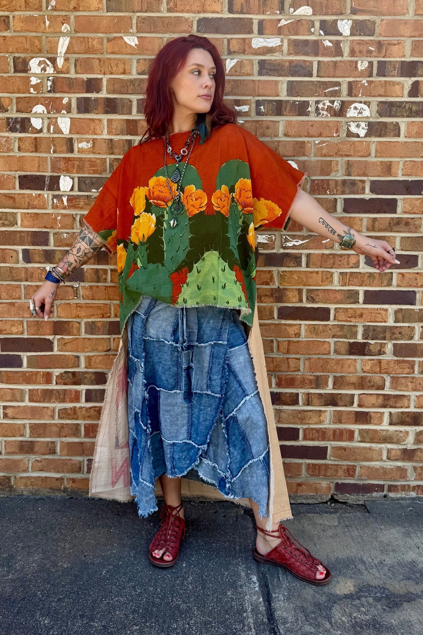 Patchwork Skies Wrap Skirt in Chambray Denim - ivyandlavyboutique Jaded Gypsy