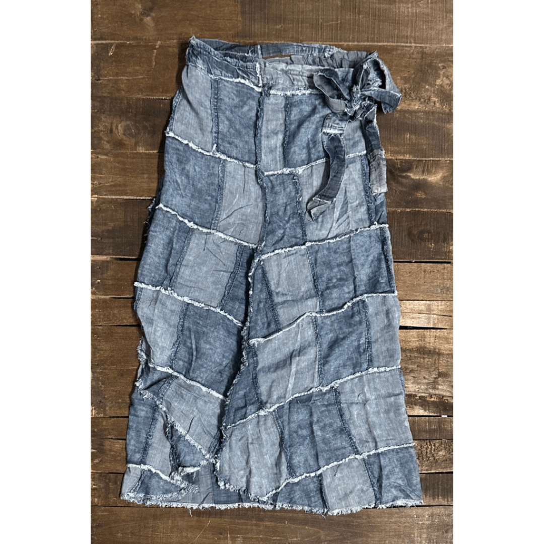 Patchwork Skies Wrap Skirt in Chambray Denim - ivyandlavyboutique Jaded Gypsy