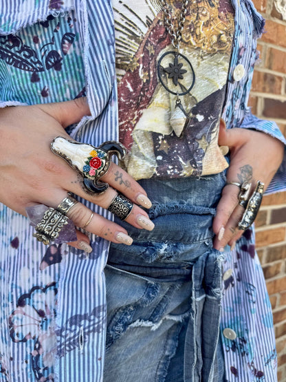 Patchwork Skies Wrap Skirt in Chambray Denim - ivyandlavyboutique Jaded Gypsy
