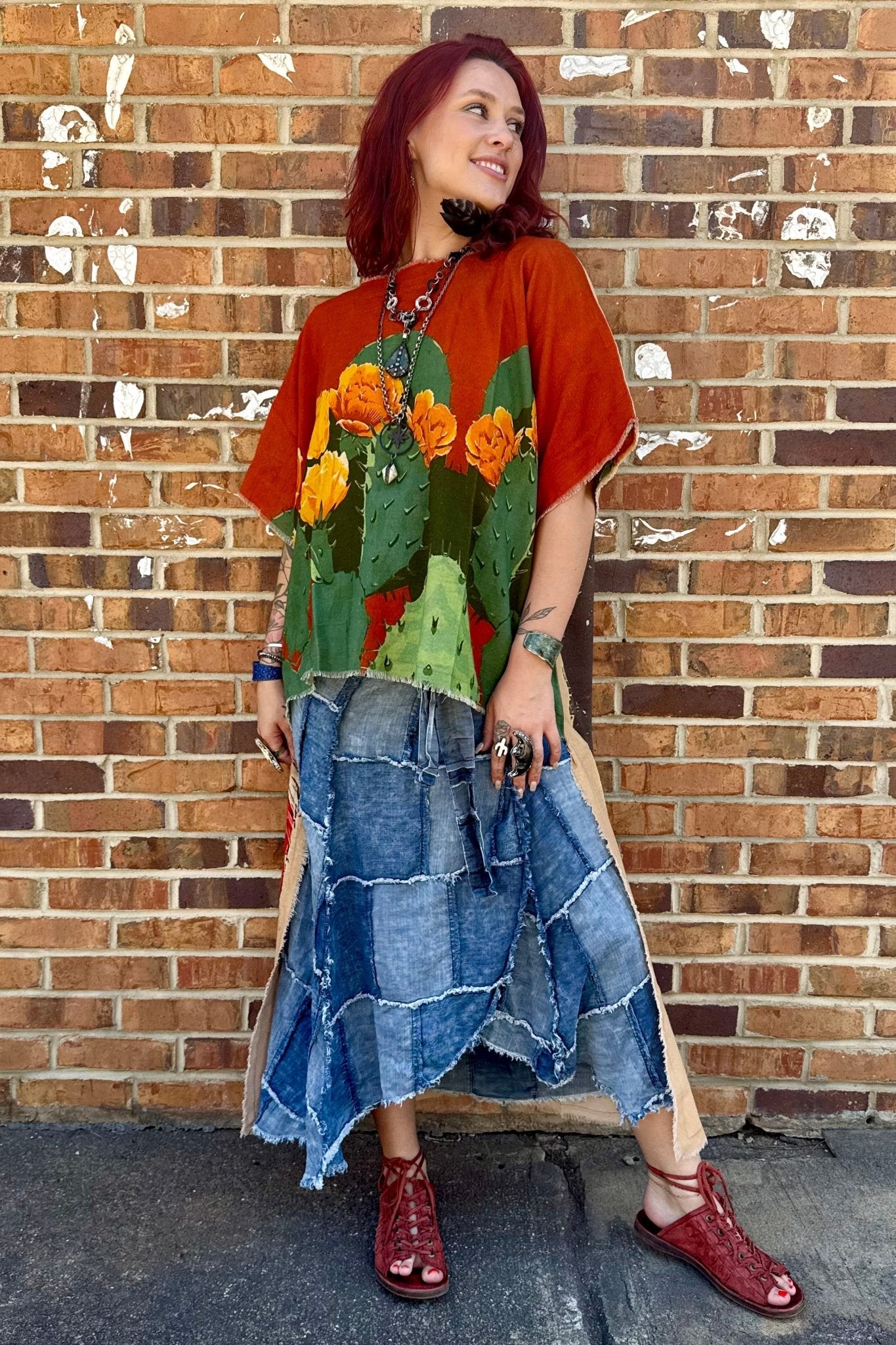 Patchwork Skies Wrap Skirt in Chambray Denim - ivyandlavyboutique Jaded Gypsy