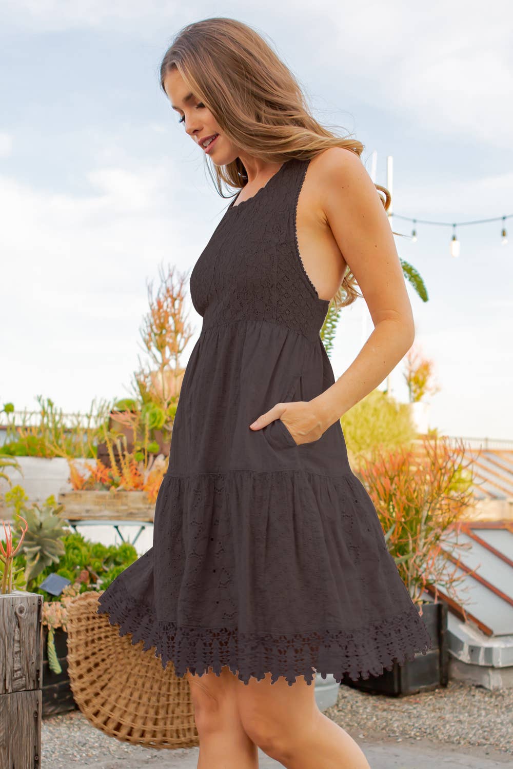 Patchwork Tank Babydoll Dress With Open Back And Lace Trims - ivyandlavyboutique Young Threads