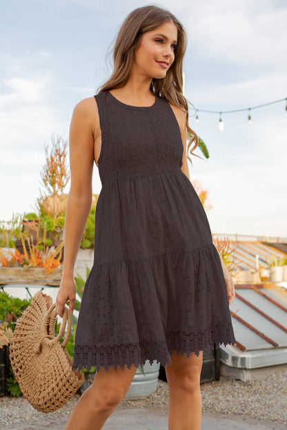 Patchwork Tank Babydoll Dress With Open Back And Lace Trims - ivyandlavyboutique Young Threads