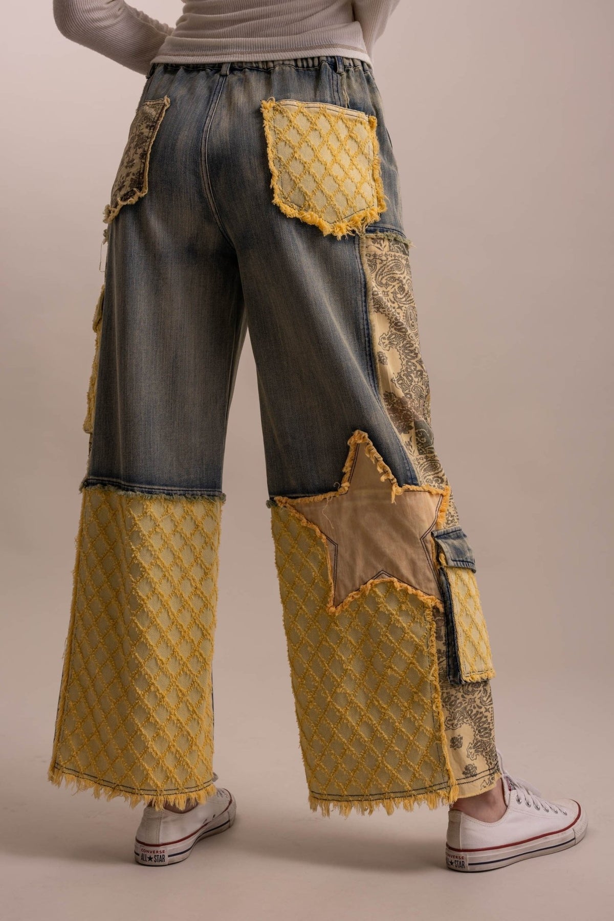Patchwork Wide Leg Denim Pants - Boho Wanderlust Boutique Blue Velvet