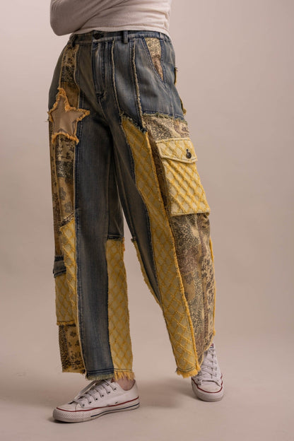 Patchwork Wide Leg Denim Pants - Boho Wanderlust Boutique Blue Velvet