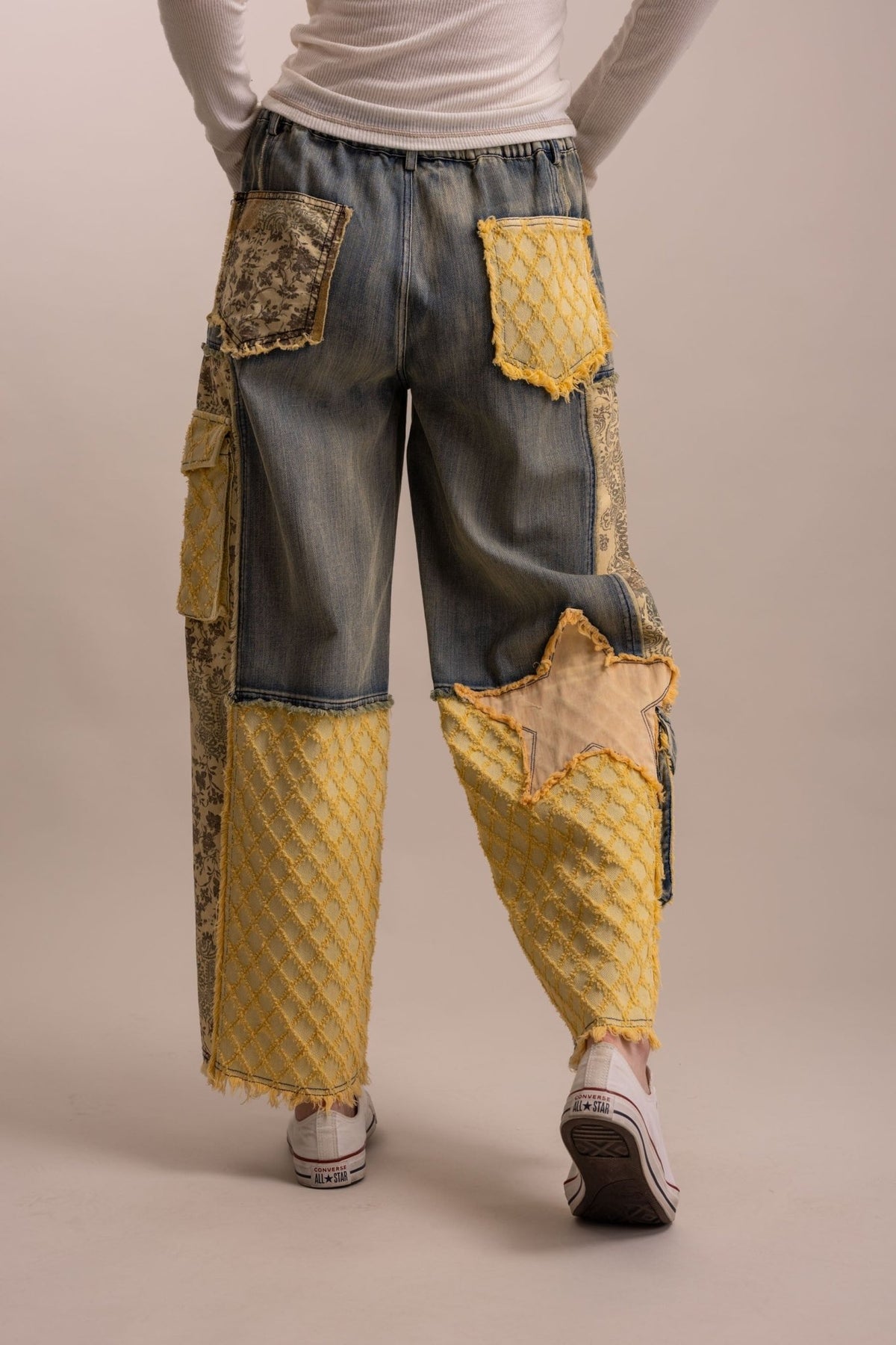 Patchwork Wide Leg Denim Pants - Boho Wanderlust Boutique Blue Velvet